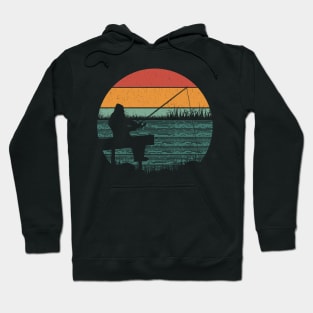 Retro Bigfoot Fishing Sunset Hoodie